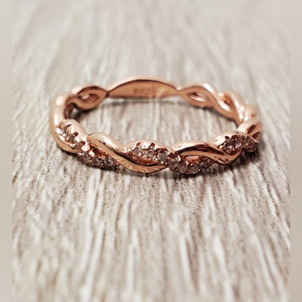 14k Rose Gold Ring with CZ Stones- Elegant and Beautiful